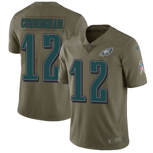Nike Eagles #12 Randall Cunningham Olive Youth Stitched NFL Limited Salute to Service Jersey - Click Image to Close